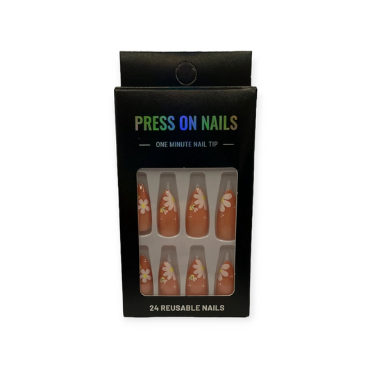 Press on Nails - Roze Oranje Floral - Almond