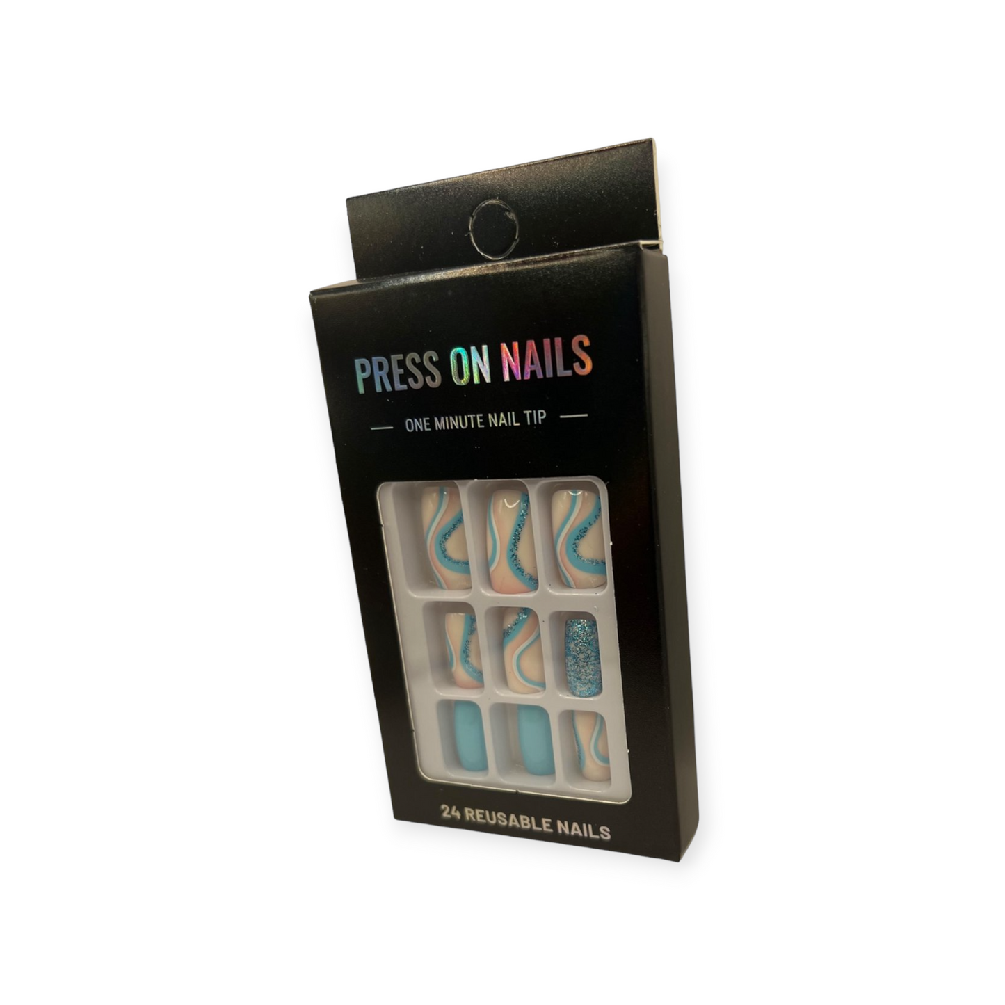 Press on Nails - Blauw Wit - Short Oval