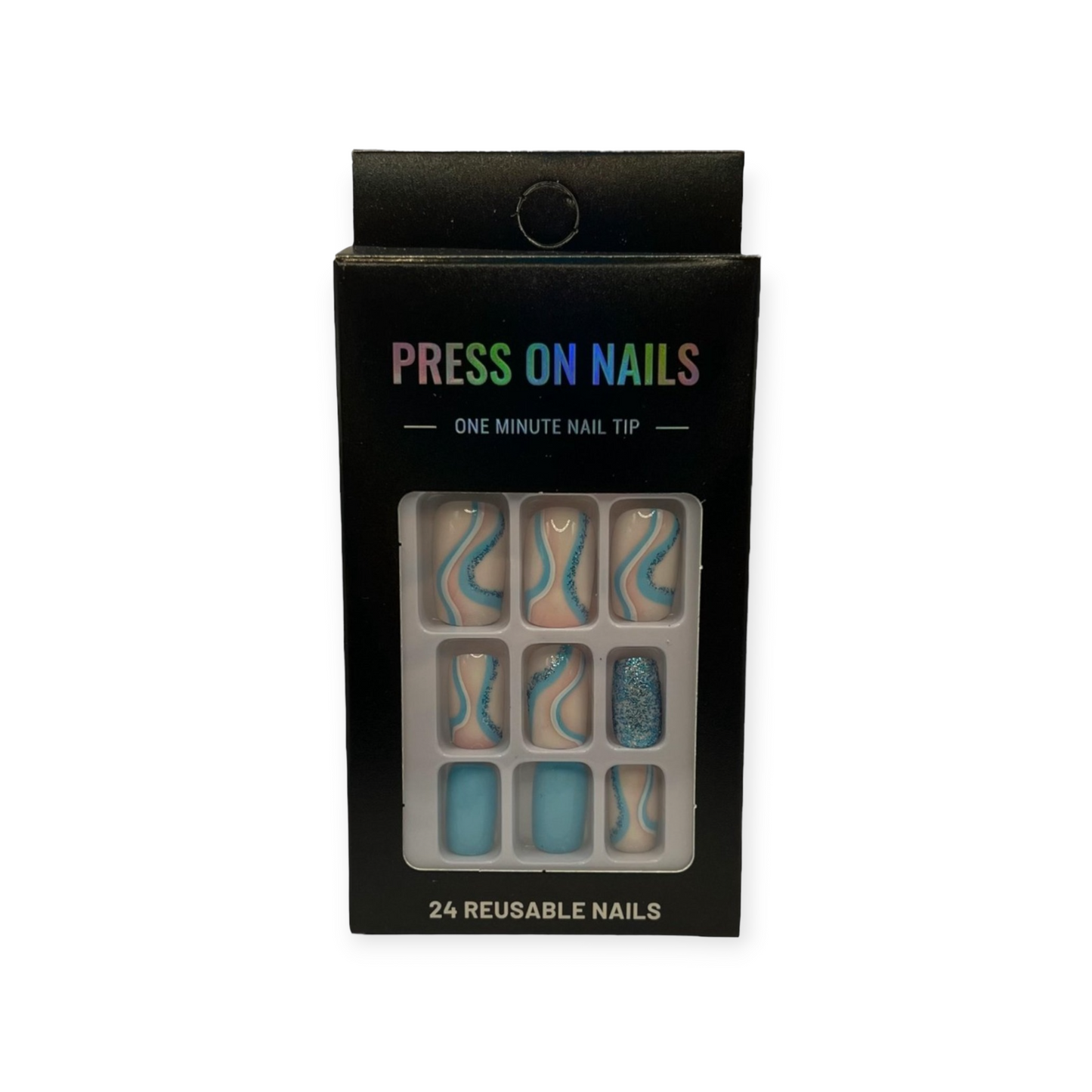 Press on Nails - Blauw Wit - Short Oval