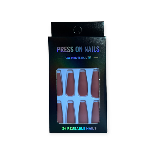 Press on Nails - Beige Rood - Coffin