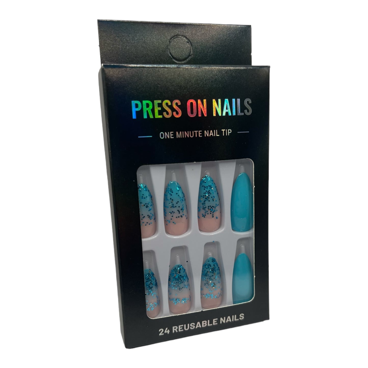 Press on Nails - Blauw Glitter - Almond