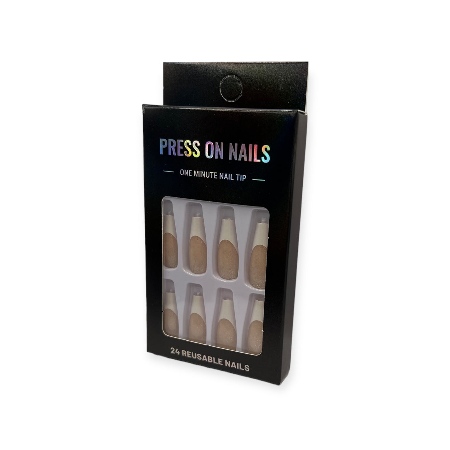 Press on Nails - French Glitter - Coffin