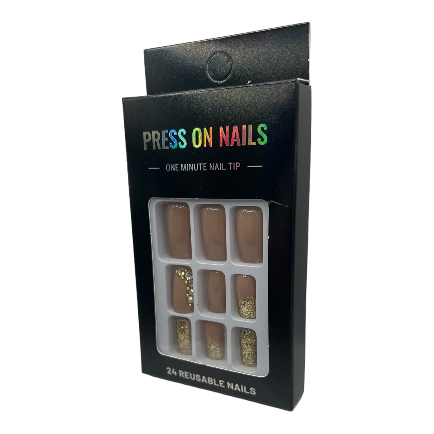 Press on Nails - Bruin Glitter - Squared Oval