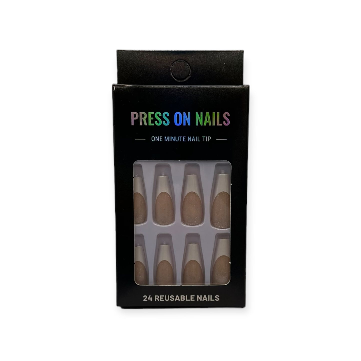 Press on Nails - French Glitter - Coffin