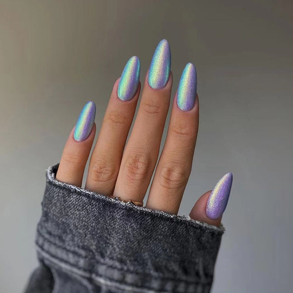 Press on Nails - Holographic Silver - Almond