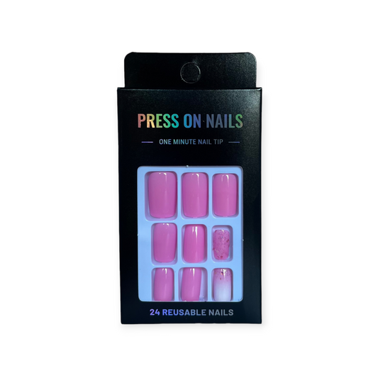 Press on Nails - Roze Glitter - Short Oval