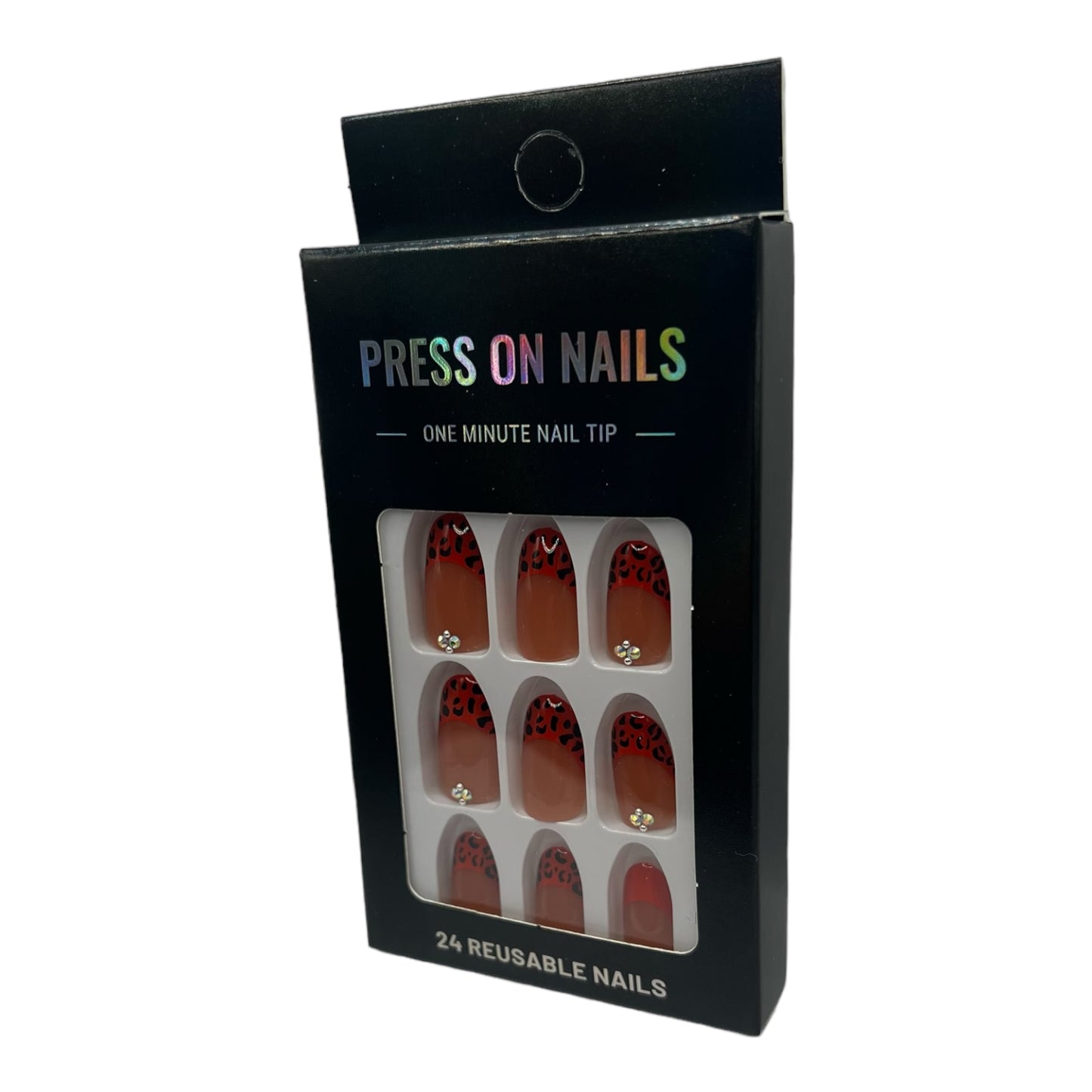 Press on Nails - Rood Panter - Almond