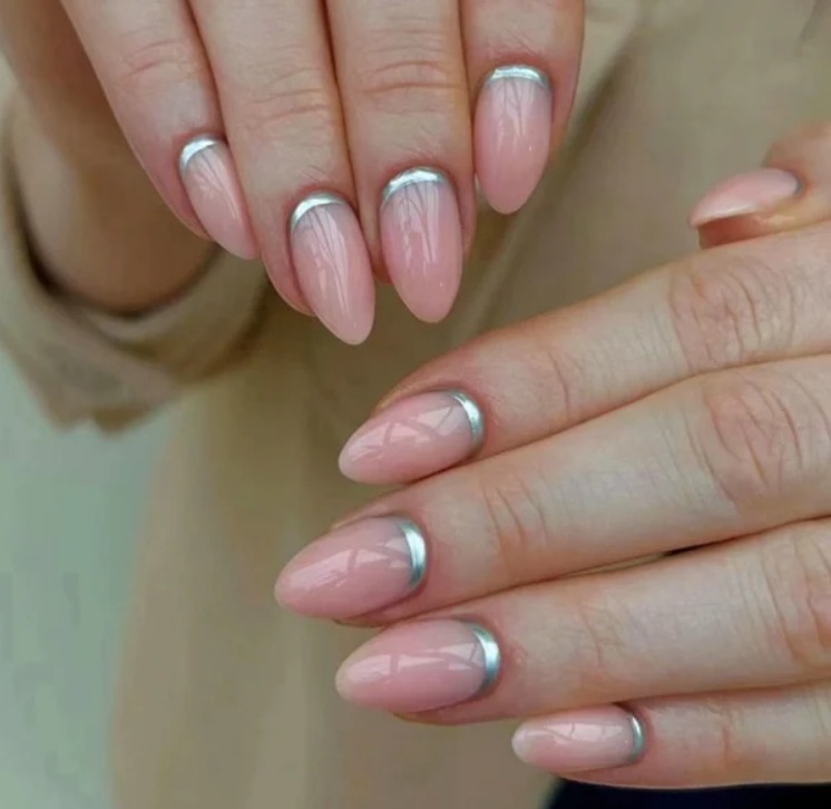 Press on Nails - Roze Zilver - Almond