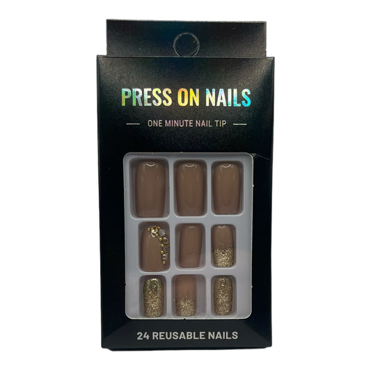 Press on Nails - Bruin Glitter - Squared Oval