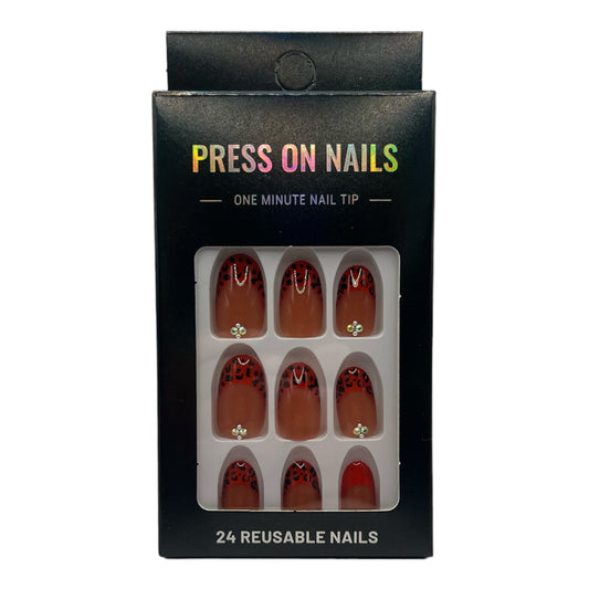 Press on Nails - Rood Panter - Almond