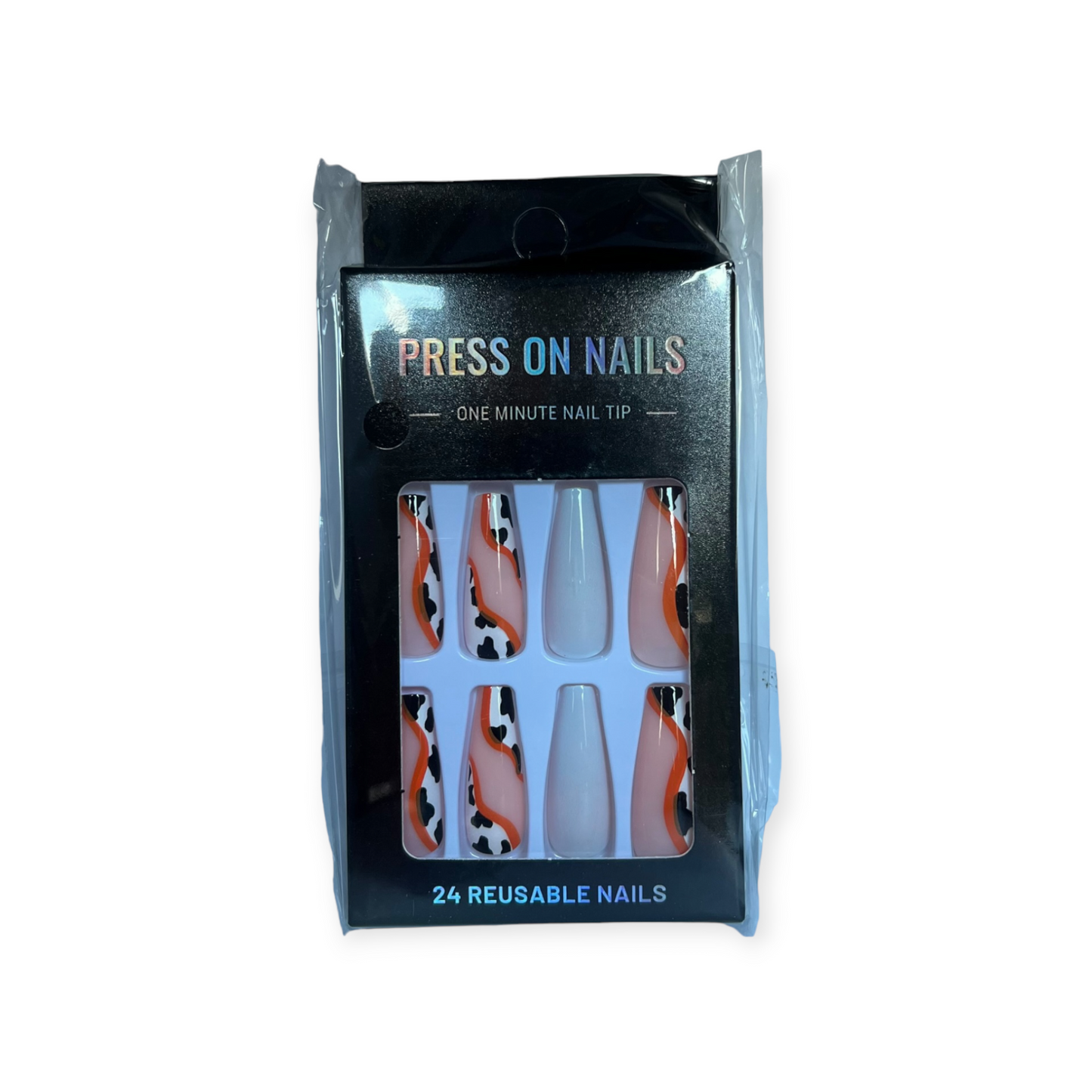 Press on Nails - Oranje en Wit - Coffin