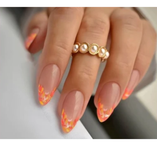 Press on Nails - Oranje Floral - Almond