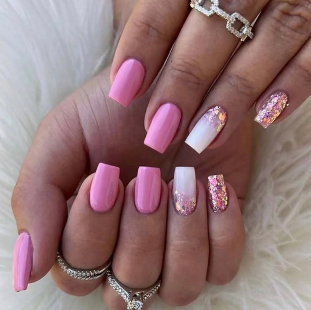 Press on Nails - Roze Glitter - Short Oval