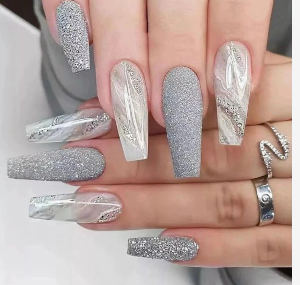 Press on Nails - Zilver - Coffin